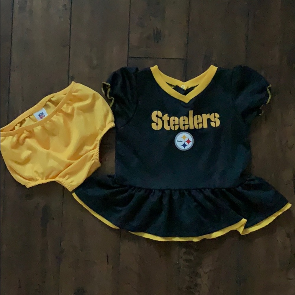 EUC Steelers Dress and diaper cover 18m
